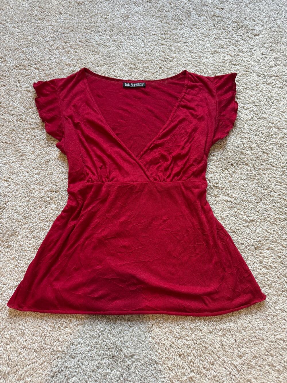 Self Esteem Red Y2K Wrap Top Women's Medium Fairy Ruffle Tie Waist